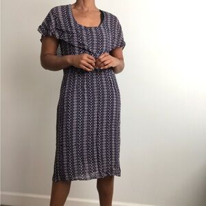 WOMENS DRESS NAVY FLORAL STRIPE MIDI CAPE V NECK MEDIUM